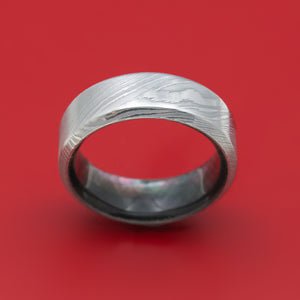 Damascus Steel and Black Mother of Pearl Ring Custom Made Band