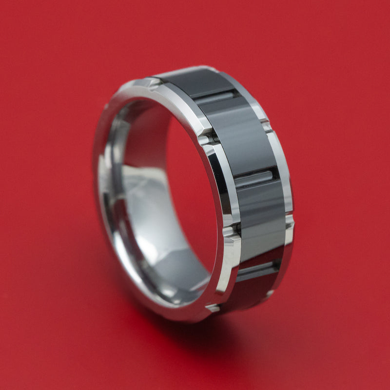 Tungsten Two-Tone Grooved Ring or Wedding Band