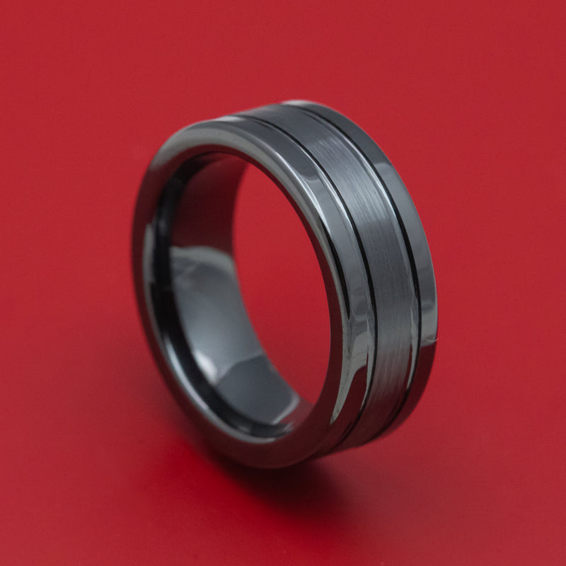 Black Ceramic Grooved Style Ring