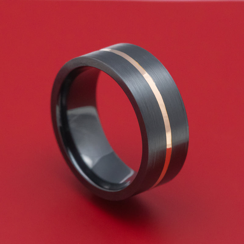 Black Zirconium Ring with Gold Inlay Custom Made Band