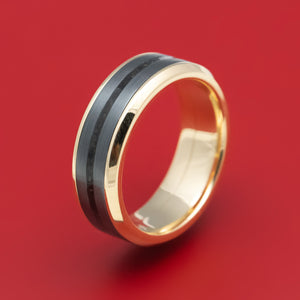 14K Gold Ring with Zirconium and Dinosaur Bone Inlays Custom Made Band