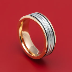 Two-Tone 14K Gold Ring with Cerakote Grooves Custom Made Band