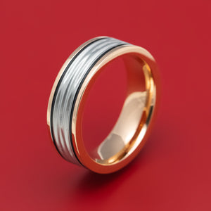 Two-Tone 14K Gold Ring with Cerakote Grooves Custom Made Band