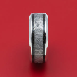 Cobalt Chrome Ring with Dinosaur Bone and Meteorite Inlays Custom Made Band
