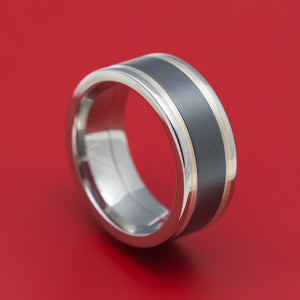 Cobalt Chrome Ring with Silver and Black Zirconium Inlays Custom Made Band