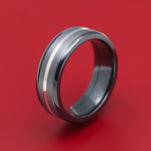 Black Zirconium Ring with Tantalum and Silver Inlays Custom Made Band