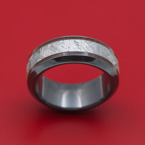 Black Zirconium Ring with Dinosaur Bone and Meteorite Inlays Custom Made Band