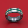Black Zirconium Ring with Silver and Malachite Inlays Custom Made Band