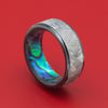 Black Zirconium Ring with Gibeon Meteorite Inlay and Abalone Sleeve Custom Made Band