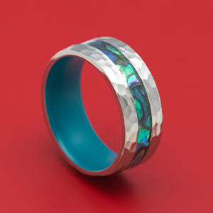 Titanium Ring with Abalone Inlay and Cerakote Sleeve Custom Made Band
