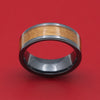 Black Ceramic and Whiskey Barrel Wood Inlay Custom Ring
