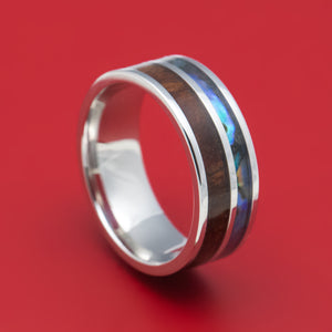 Cobalt Chrome Ring with Koa Wood and Abalone Inlays Custom Made Band