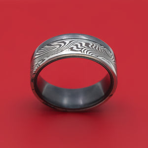 Black Zirconium and Sunset Kuro Damascus Steel Ring Custom Made Band