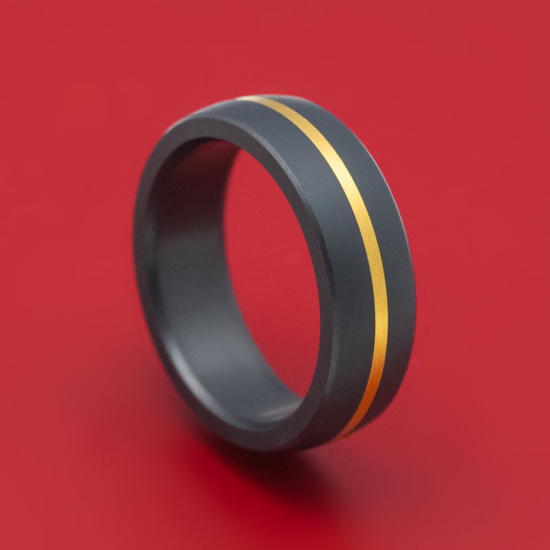 Elysium Black Diamond And 24K Yellow Gold Ring Custom Made Band with Matte Finish