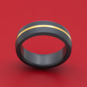 Elysium Black Diamond And 24K Yellow Gold Ring Custom Made Band with Matte Finish