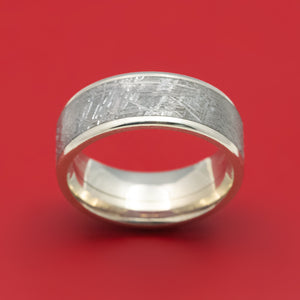 14K White Gold Men's Ring with Gibeon Meteorite Inlay Custom Made Band