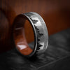 Titanium Men's Ring with Pine Tree Design, Wood Sleeve and Gibeon Meteorite Inlay Custom Made Band