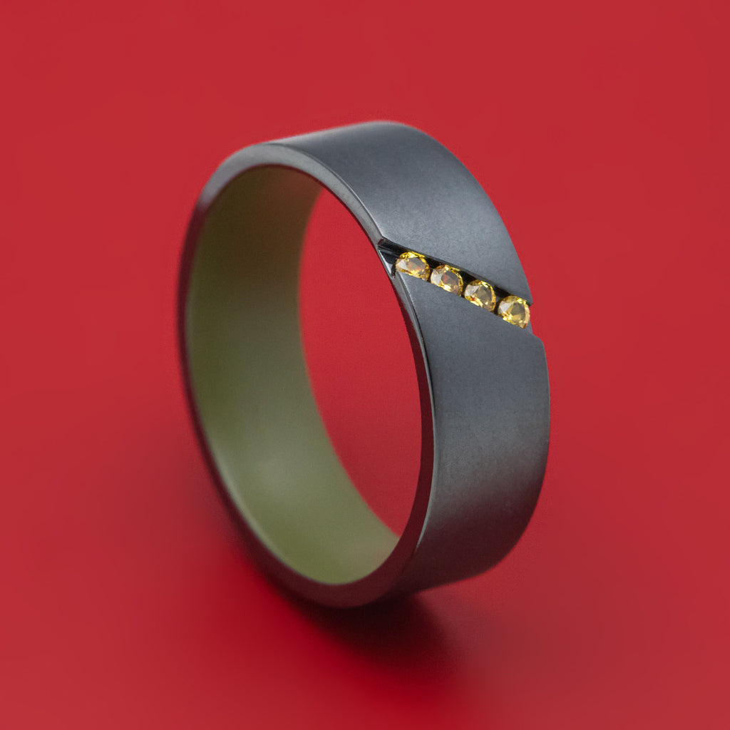 Black Zirconium Ring with Yellow Sapphires and Cerakote Custom Made Band