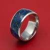 Titanium and Blue Tiger's Eye Men's Ring Custom Made Stone Inlay Band