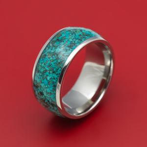 Titanium and Chrysocolla Men's Ring Custom Made Stone Inlay Band