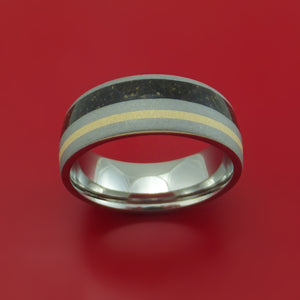Titanium And Mixed Dinosaur Bone Ring With 14K Yellow Gold Custom Made Fossil Band
