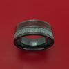 Black Zirconium Ring with Meteorite and Red and Black Dinosaur Bone Mixed Mosaic Inlays Custom Made Band