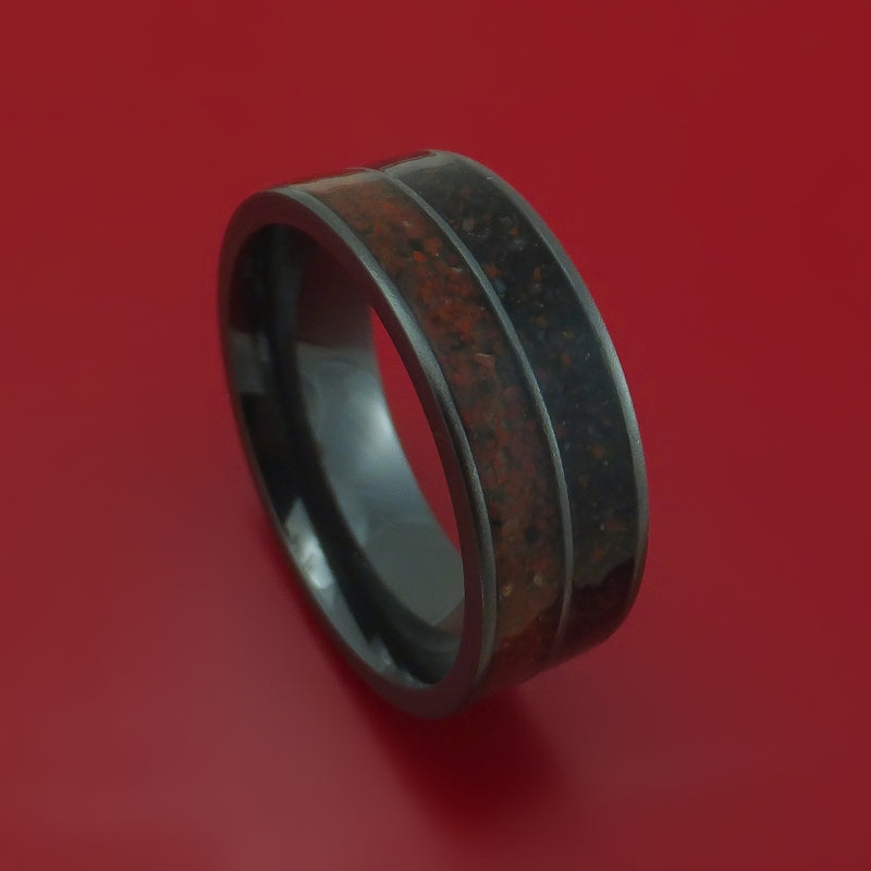 Black Zirconium Mixed Dinosaur Bone Ring Custom Made Fossil Band