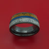 Black Zirconium Mixed Dinosaur Bone And Gibeon Meteorite Ring With Cerakote Inlay Custom Made Fossil Band