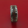Kuro Damascus Steel And Red Dinosaur Bone with Turquoise Rock Hammered Ring Custom Made Fossil Band