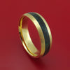 14k Yellow Gold Ring with Black Dinosaur Bone and Malachite Mixed Mosaic Inlay Custom Made Band
