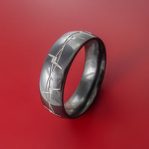 Black Zirconium Ring with Barb Wire Laser-Etched Design Inlay Custom Made Band