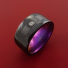Black Zirconium Ring with Raised Beveled Moissanite Stone Modern Style Anodized Band Custom Made