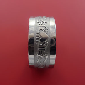 Titanium Celtic Irish Claddagh Ring Hands Clasping a Heart Band Carved