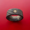 Damascus Steel Band with Diamond Custom Made Ring
