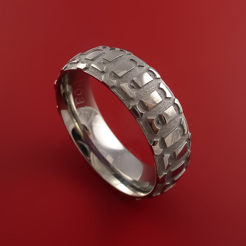 Titanium Ring with Dirt Bike Tire Tread Pattern Inlay Custom Made Band