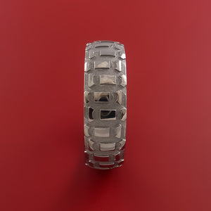 Titanium Ring with Dirt Bike Tire Tread Pattern Inlay Custom Made Band