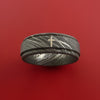 Damascus Steel Ring with Sterling Silver Cross Inlay Custom Made Band