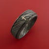 Damascus Steel Ring with Sterling Silver Cross Inlay Custom Made Band