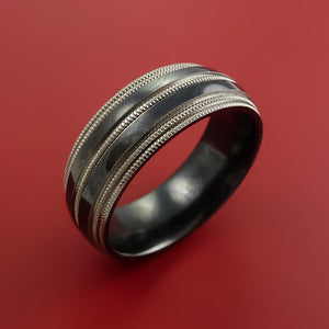 Black Zirconium Ring Textured Mill grain Pattern Band Made to Any Sizing and Finish