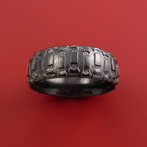 Black Zirconium Ring with Dirt Bike Tire Tread Pattern Inlay Custom Made Band