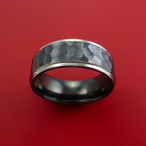Hammered Black Zirconium Ring with Silvered Edges Custom Made Band