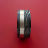 Wide Black Zirconium Ring with Damascus Steel and Palladium and Sterling Silver Mokume Gane Inlays Custom Made Band