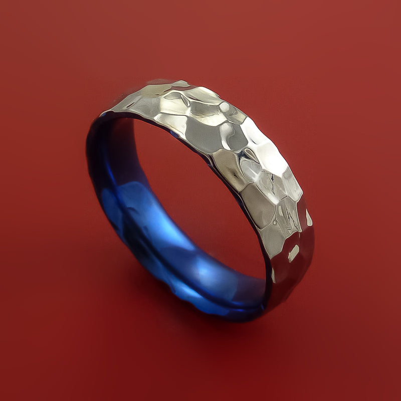 Hammered Titanium Ring with Interior Anodized Sleeve Custom Made Band