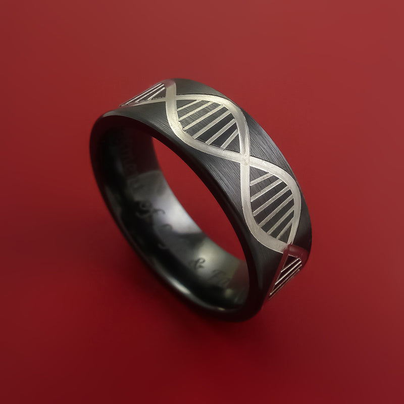 Black Zirconium Ring with DNA Strand Milled Inlay Custom Made Band