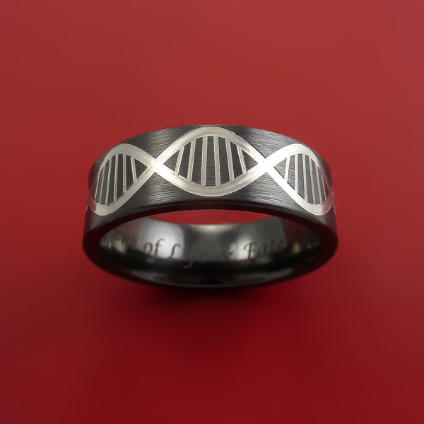 Black Zirconium Ring with DNA Strand Milled Inlay Custom Made Men's ...