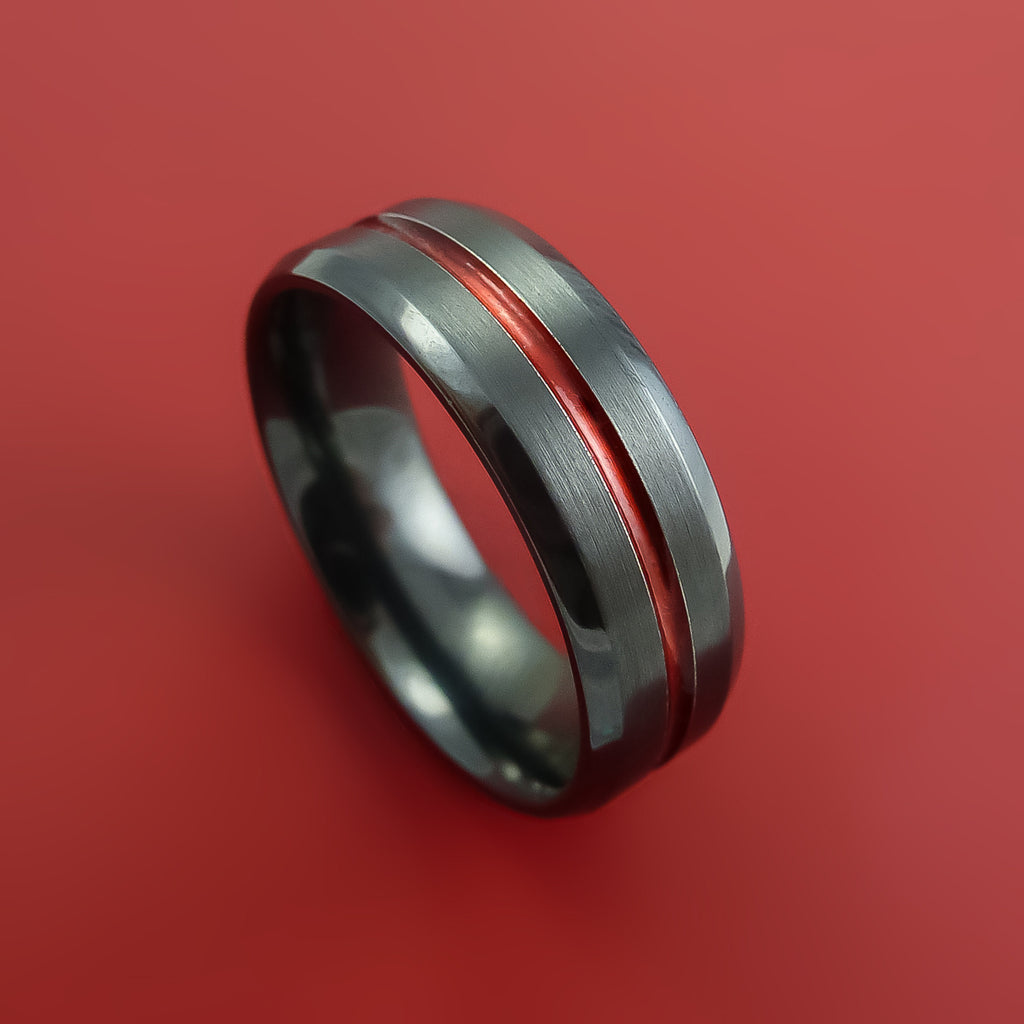 Black Zirconium Ring with Cerakote Inlay Custom Made Band