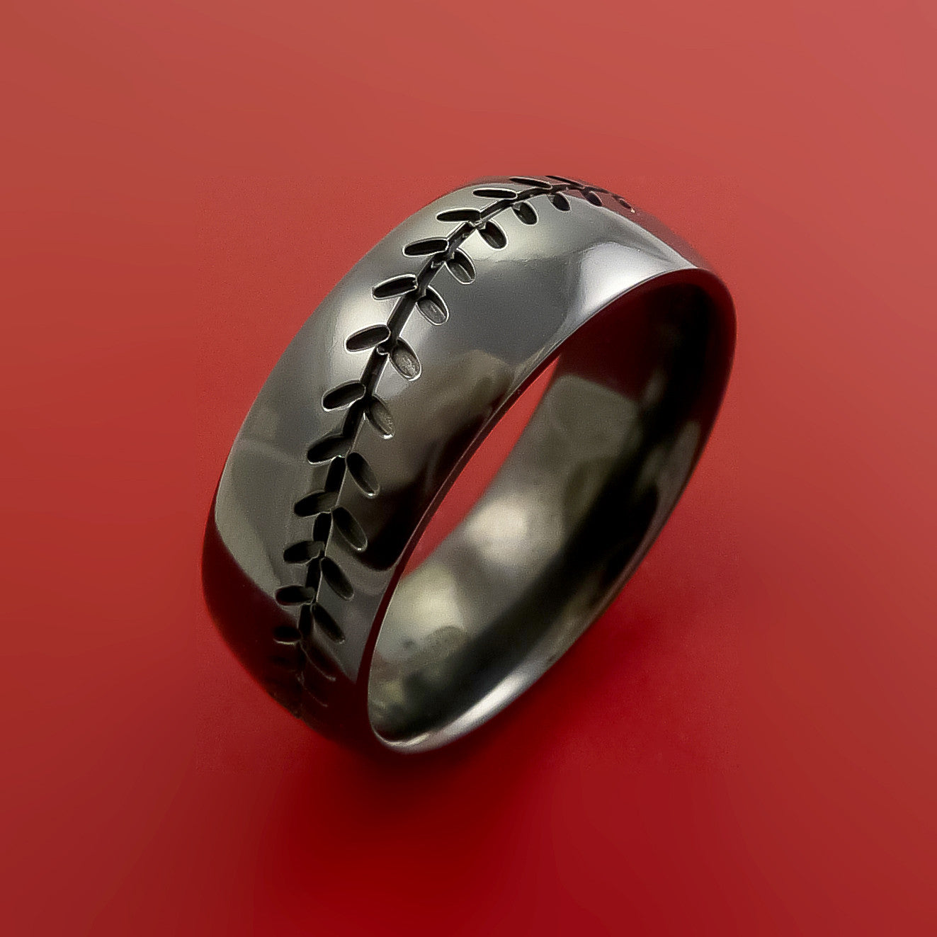 Baseball Ring, Baseball Stitch Pattern Ring, Black Tungsten Ring