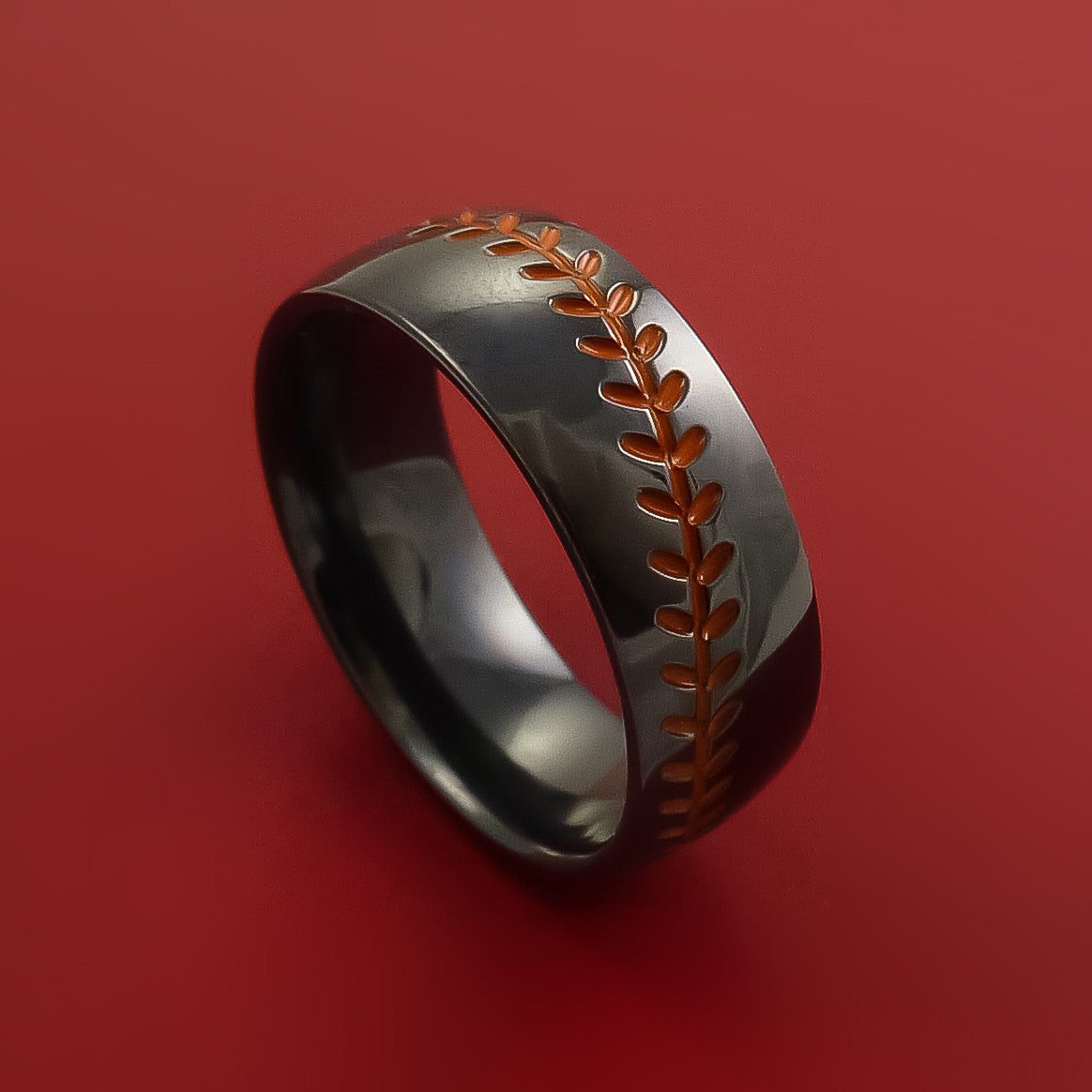 Baseball Ring, Baseball Stitch Pattern Ring, Black Tungsten Ring