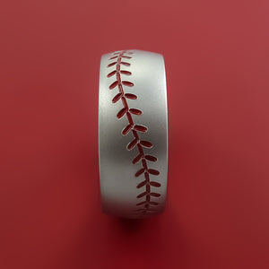 Cobalt Chrome Ring with Baseball Stitching and Cerakote Inlays Custom Made Band