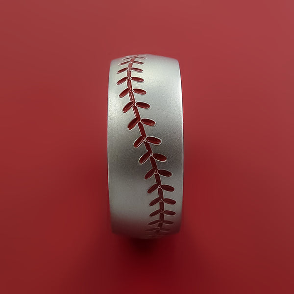 Cobalt Chrome Ring with Baseball Stitching and Cerakote Inlays Custom ...